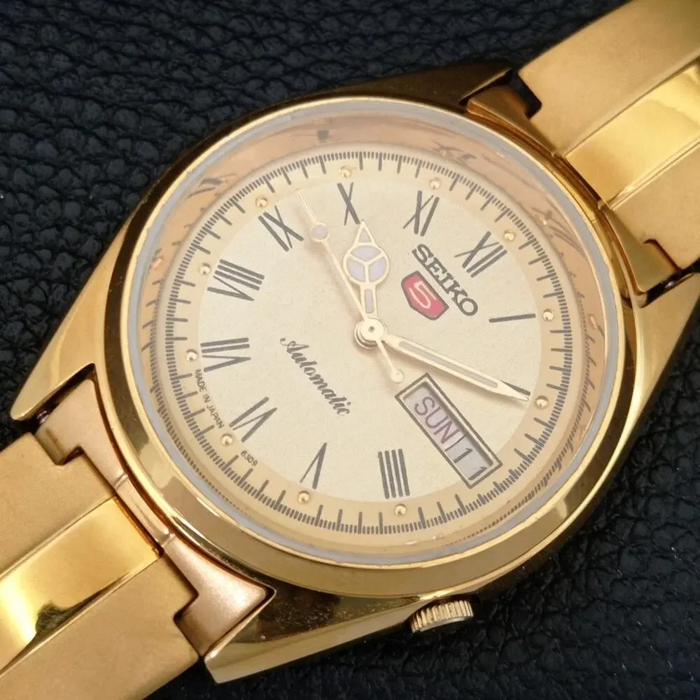 Vintage 1971 Seiko Automatic Mens Gold Watch W/daydate & Champagne accents